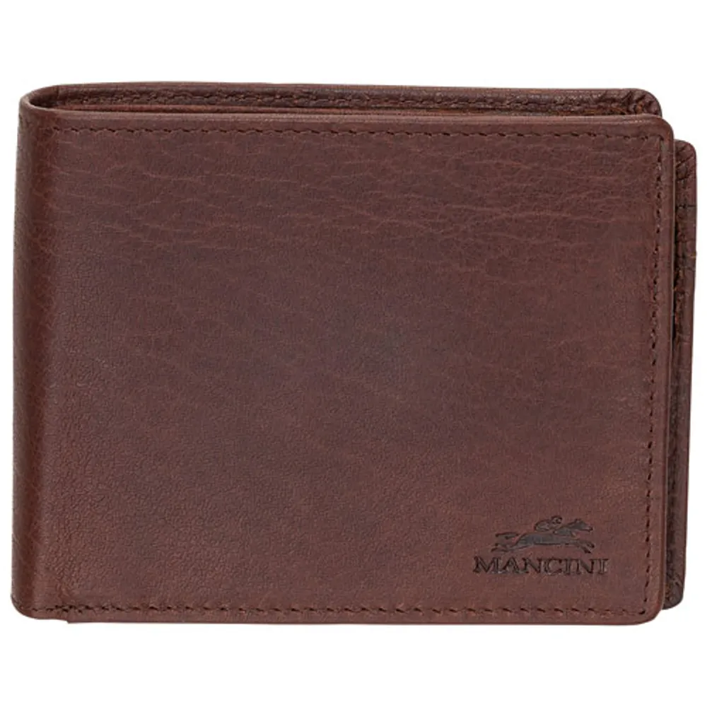 Mancini Buffalo RFID Genuine Leather Wallet with Zippered Coin Pocket