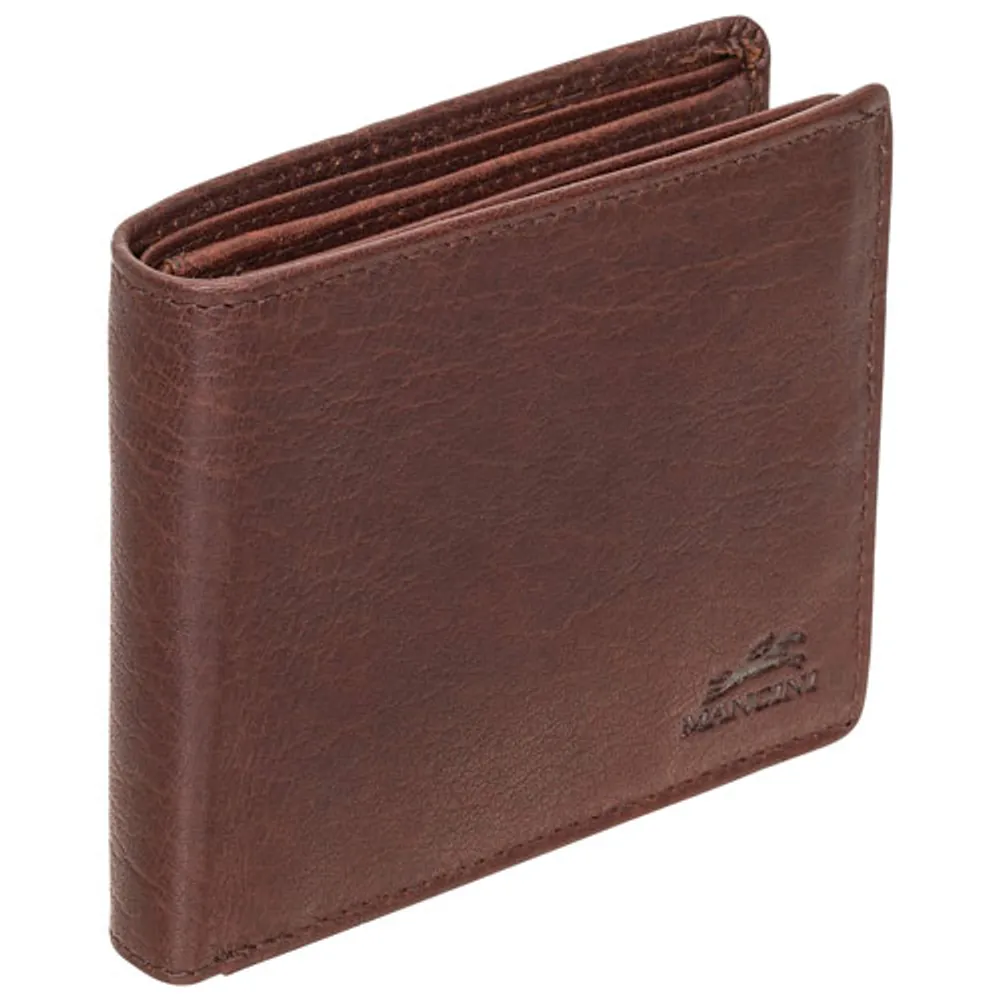 Mancini Buffalo RFID Genuine Leather Wallet with Zippered Coin Pocket