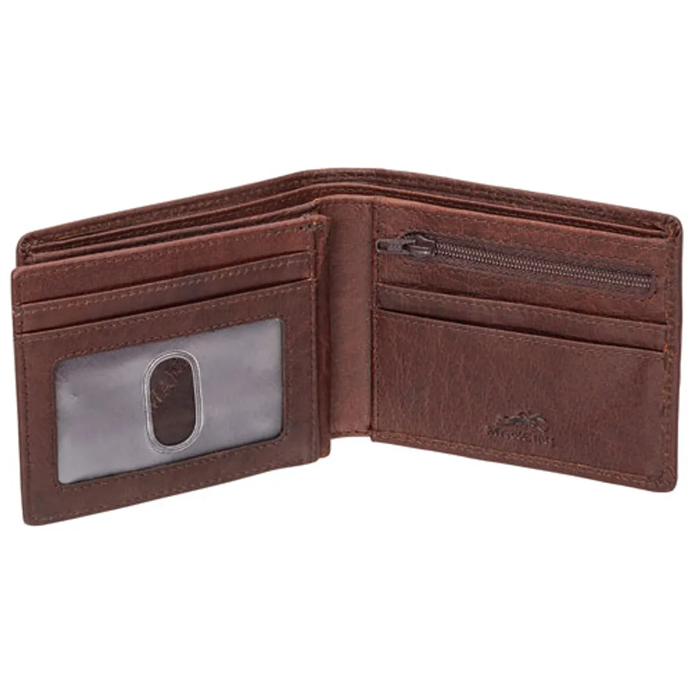 Mancini Buffalo RFID Genuine Leather Wallet with Zippered Coin Pocket