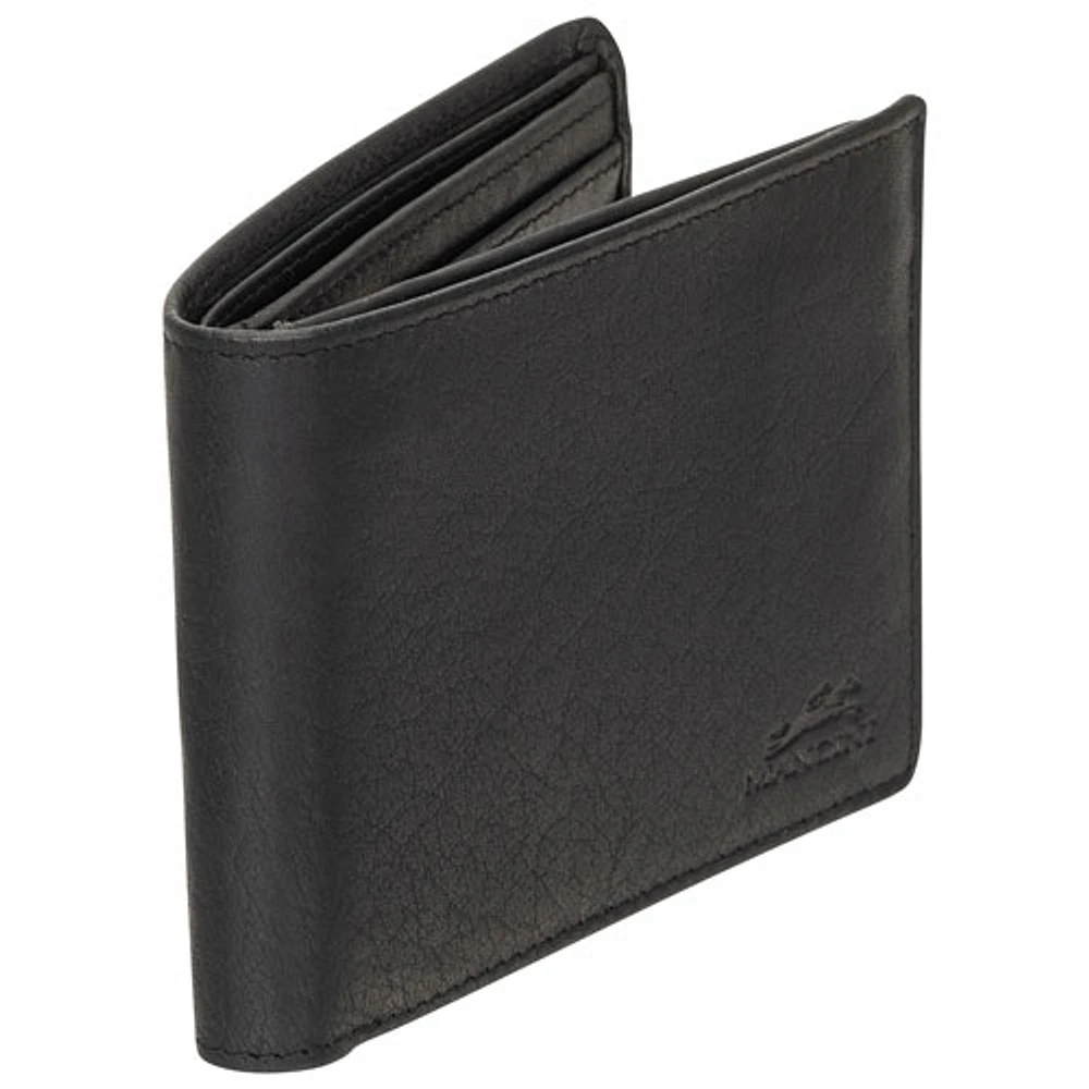 Mancini Buffalo RFID Genuine Leather Bi-fold Center Wing Wallet - Black