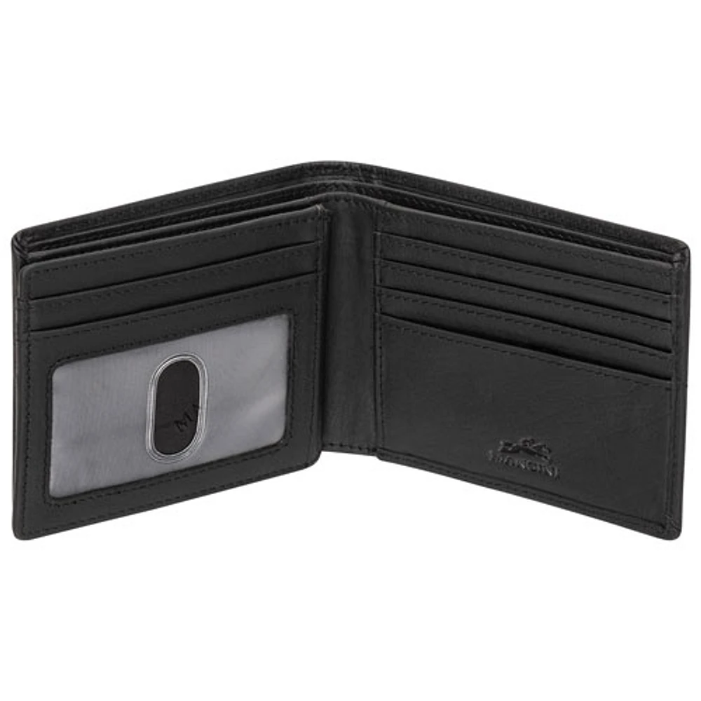 Mancini Buffalo RFID Genuine Leather Bi-fold Center Wing Wallet - Black