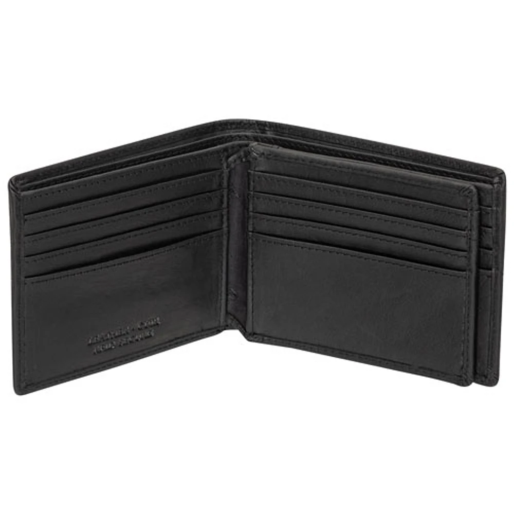 Mancini Buffalo RFID Genuine Leather Bi-fold Center Wing Wallet - Black