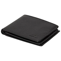 Mancini Buffalo RFID Genuine Leather Bi-fold Center Wing Wallet - Black