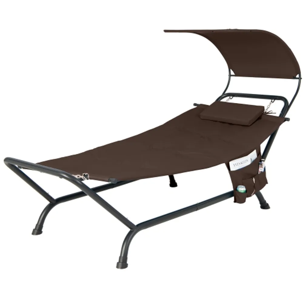 Costway Patio Hanging Chaise Lounge Chair with Canopy, Cushion
