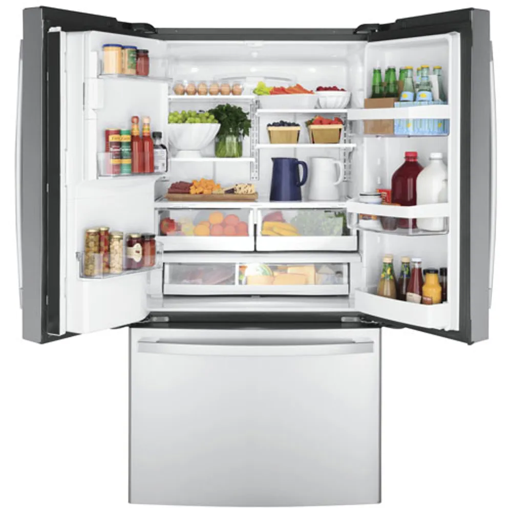 GE 36" 22.1 Cu. Ft. French Door Refrigerator with Water & Ice Dispenser (GYE22GYNFS) - Stainless Steel