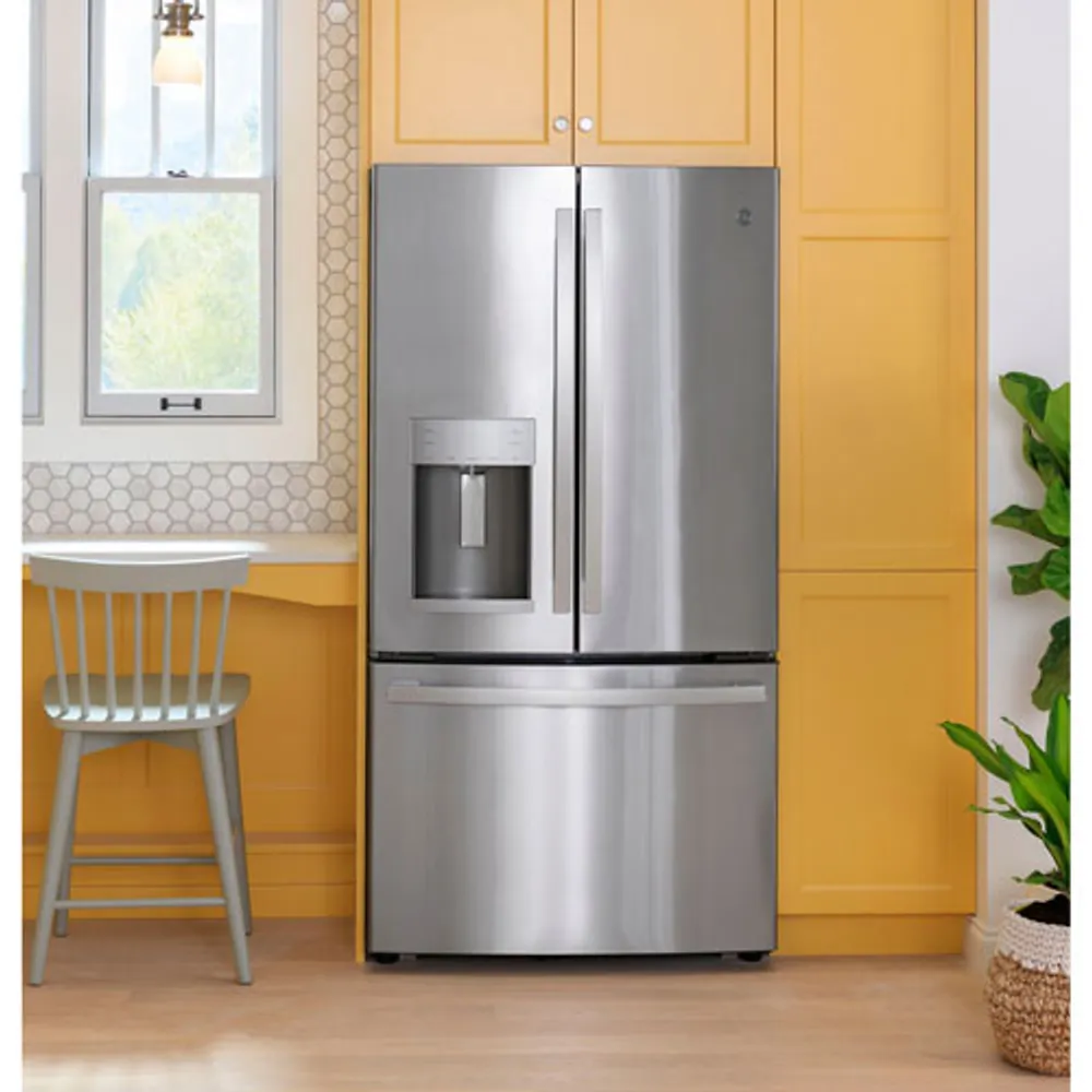 GE 36" 22.1 Cu. Ft. French Door Refrigerator with Water & Ice Dispenser (GYE22GYNFS) - Stainless Steel