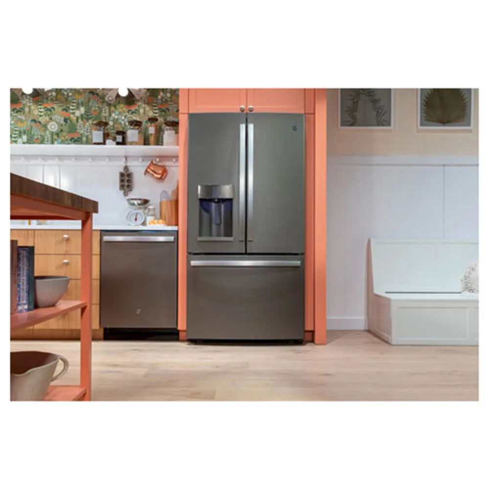 GE 36" 22.1 Cu. Ft. French Door Refrigerator with Water & Ice Dispenser (GYE22GMNES) - Slate