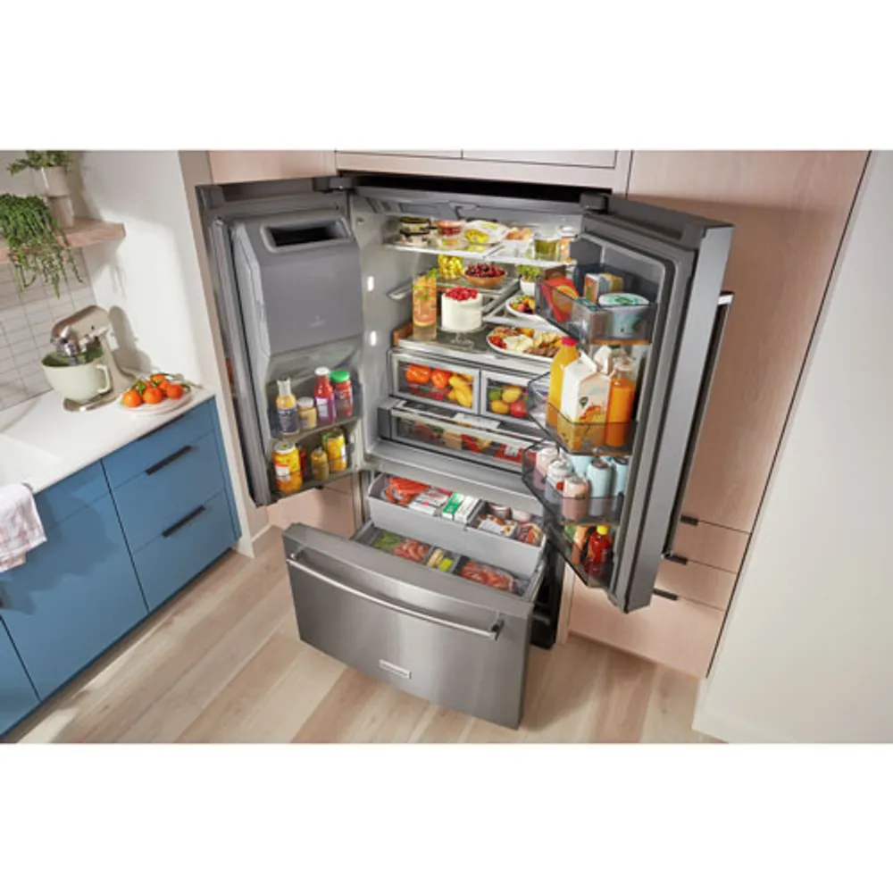 KitchenAid 36" 27 Cu Ft French Door Refrigerator w/ Water & Ice Dispenser (KRFF577KPS) -Stainless Steel