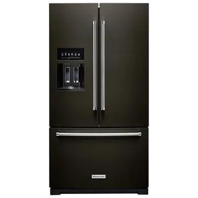 KitchenAid 36" 27 Cu Ft French Door Refrigerator w/ Water & Ice Dispenser (KRFF577KBS) -Black Stainless