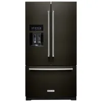 KitchenAid 36" 27 Cu Ft French Door Refrigerator w/ Water & Ice Dispenser (KRFF577KBS) -Black Stainless