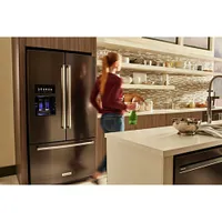 KitchenAid 36" 27 Cu Ft French Door Refrigerator w/ Water & Ice Dispenser (KRFF577KBS) -Black Stainless