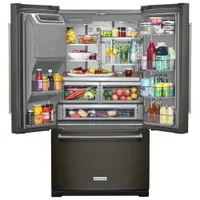 KitchenAid 36" 27 Cu Ft French Door Refrigerator w/ Water & Ice Dispenser (KRFF577KBS) -Black Stainless