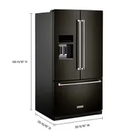 KitchenAid 36" 27 Cu Ft French Door Refrigerator w/ Water & Ice Dispenser (KRFF577KBS) -Black Stainless