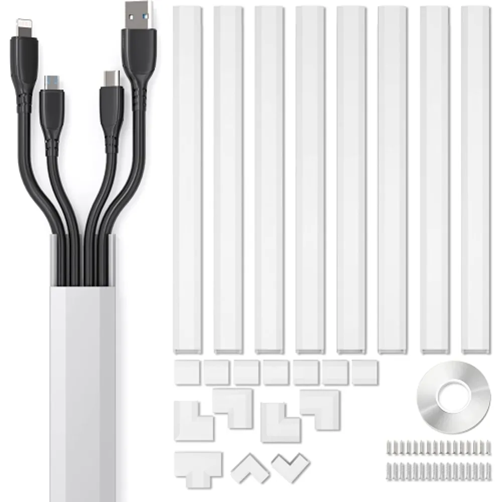 Hide Cord Cover Raceway Organizer Kit Wall Cable Concealer Wire Hider White  New