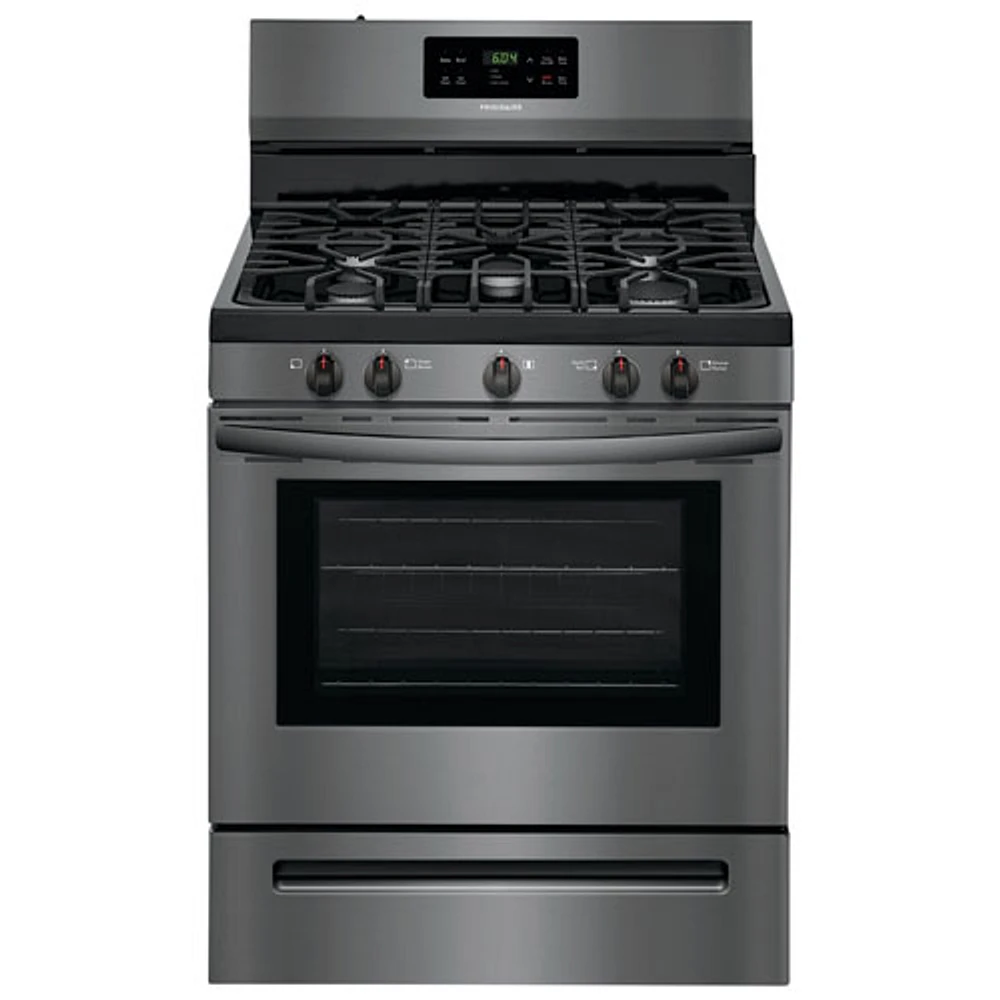 Cuisinière au gaz autonome à 5 brûleurs avec four autonettoyant 5 pi³ 30 po de Frigidaire (FFGF3054TD) - Inox noir