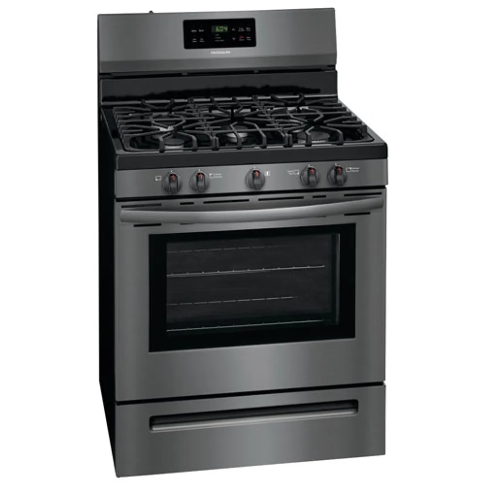 Cuisinière au gaz autonome à 5 brûleurs avec four autonettoyant 5 pi³ 30 po de Frigidaire (FFGF3054TD) - Inox noir