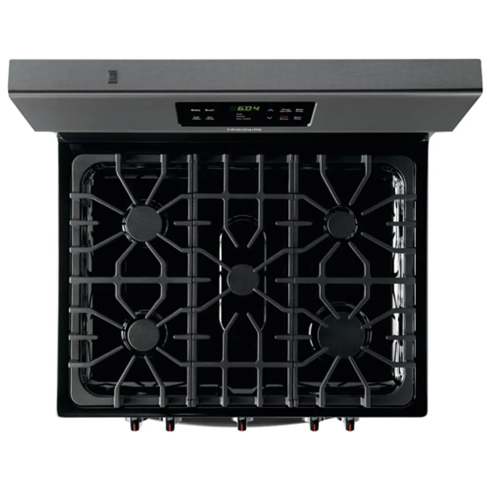 Cuisinière au gaz autonome à 5 brûleurs avec four autonettoyant 5 pi³ 30 po de Frigidaire (FFGF3054TD) - Inox noir