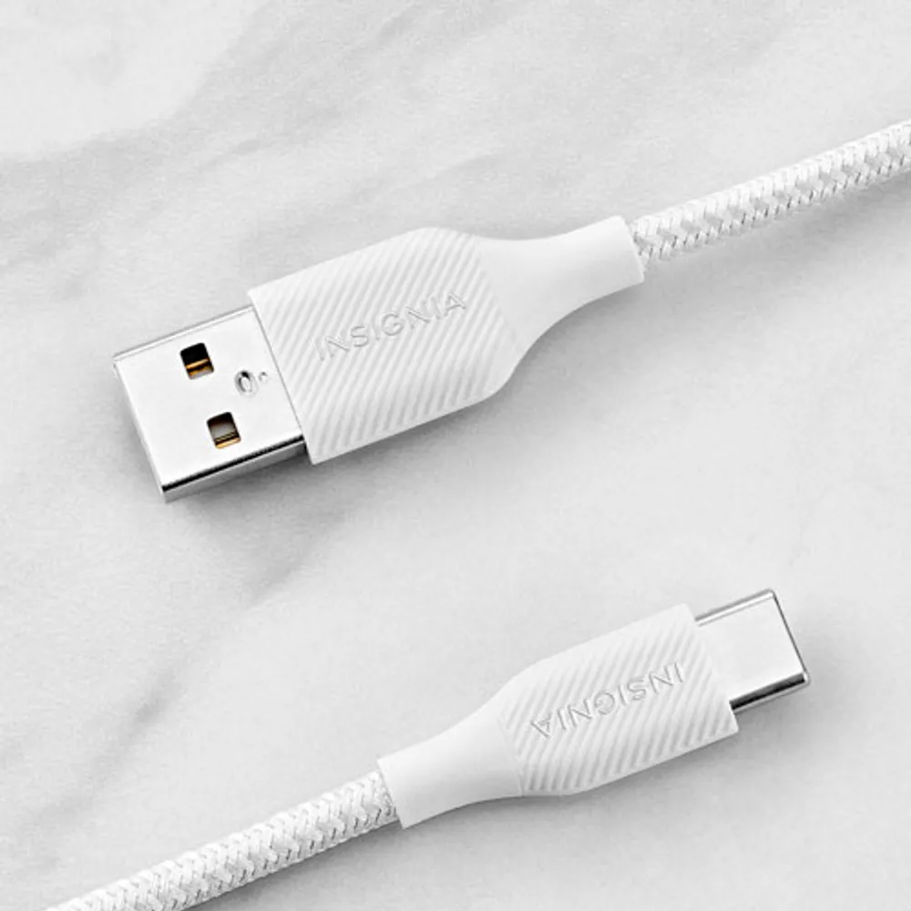 Insignia 1.8m (6 ft.) USB-C to USB-A Braided Cable (NS-MCAW621C-C) - White - Only at Best Buy