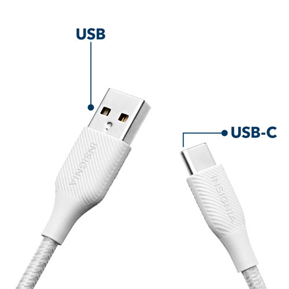 Insignia 1.8m (6 ft.) USB-C to USB-A Braided Cable (NS-MCAW621C-C) - White - Only at Best Buy