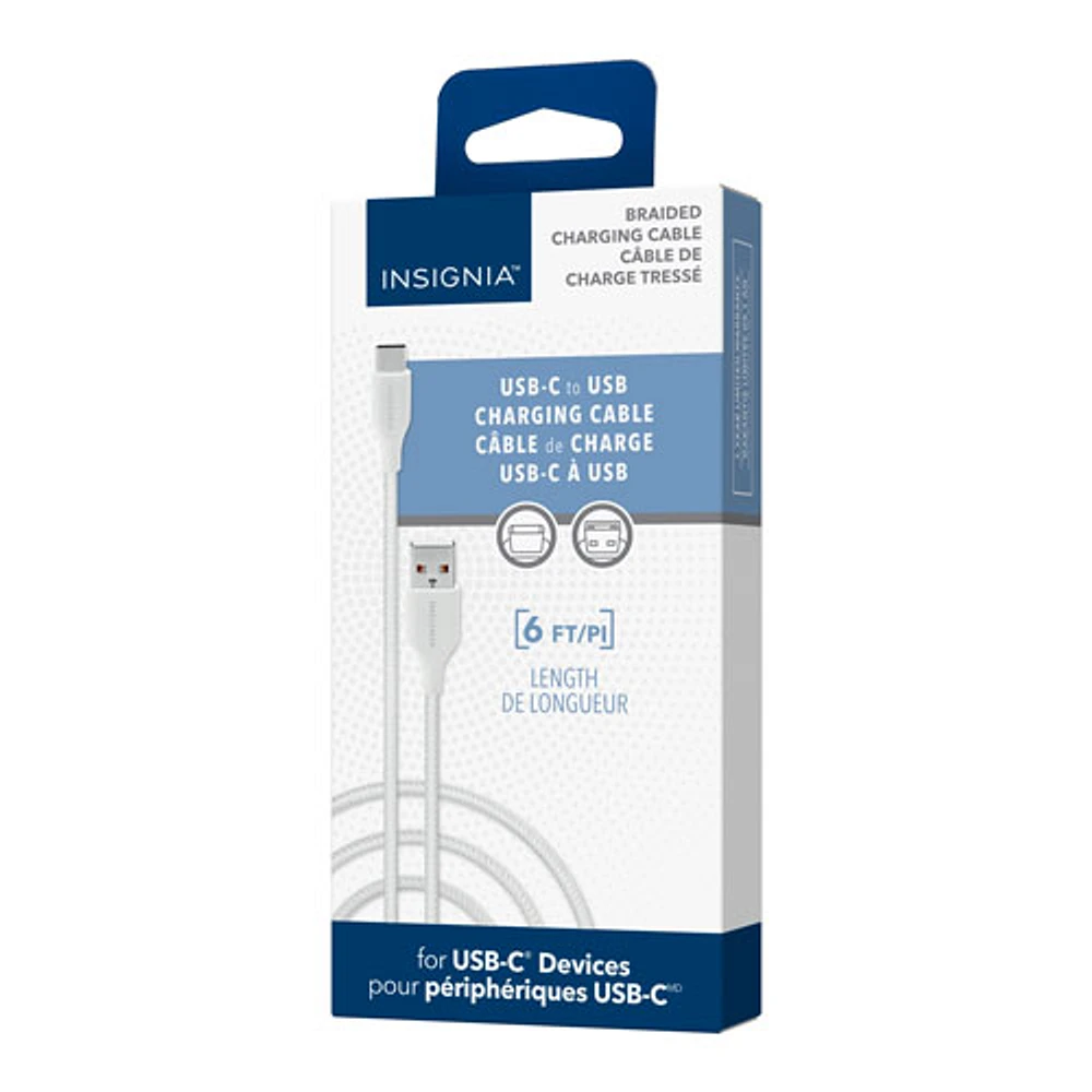 Insignia 1.8m (6 ft.) USB-C to USB-A Braided Cable (NS-MCAW621C-C) - White - Only at Best Buy