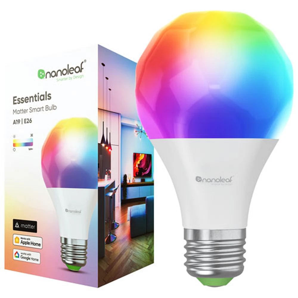 Ampoule DEL intelligente A19 de 60 W Matter Essentials de Nanoleaf - Blanc et couleur