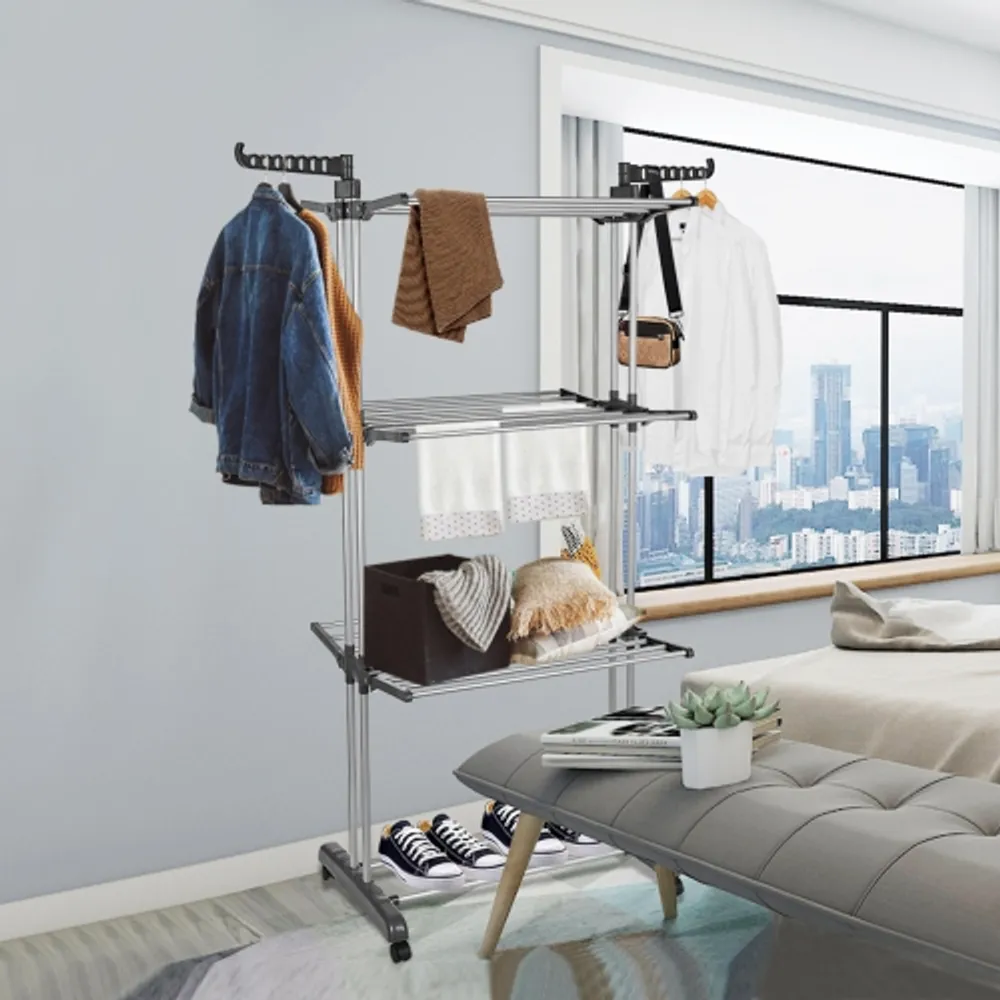 Foldable Clothes Drying Rack with Adjustable Wings