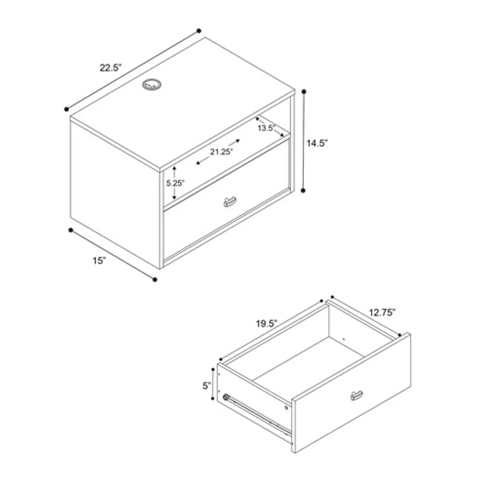 Floating Transitional 1-Drawer Nightstand - Set of 2