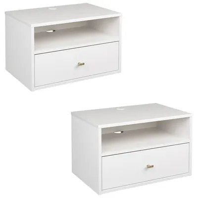 Floating Transitional 1-Drawer Nightstand - Set of 2 - White
