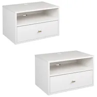 Floating Transitional 1-Drawer Nightstand - Set of 2 - White