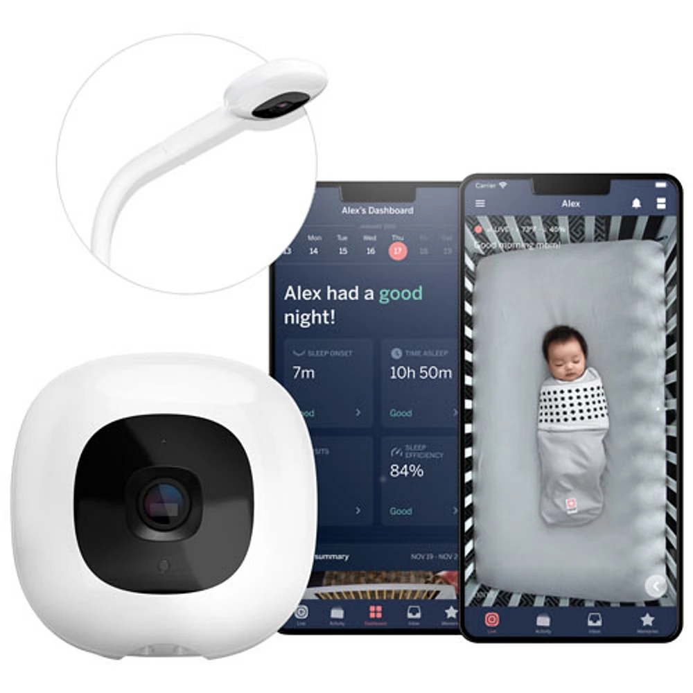 Interphone de surveillance Wi-Fi Nanit Pro avec support de plancher, vision nocturne, zoom et communication bidirectionnelle