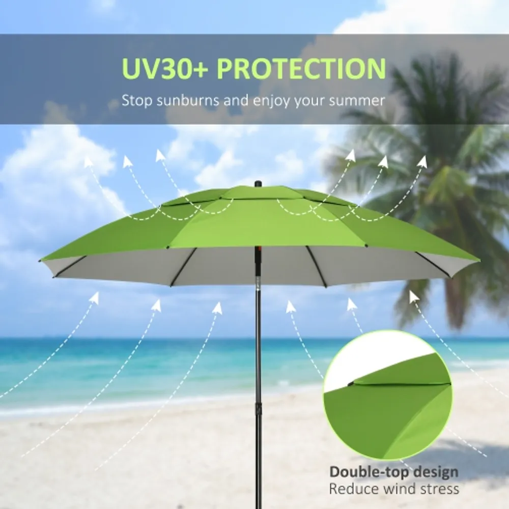 Outsunny 6.6ft Arced Beach Umbrella Angle Adjustable Patio Umbrella W/ Steel Frame, Carry Bag, Uv30+ Outdoor Umbrella, Green