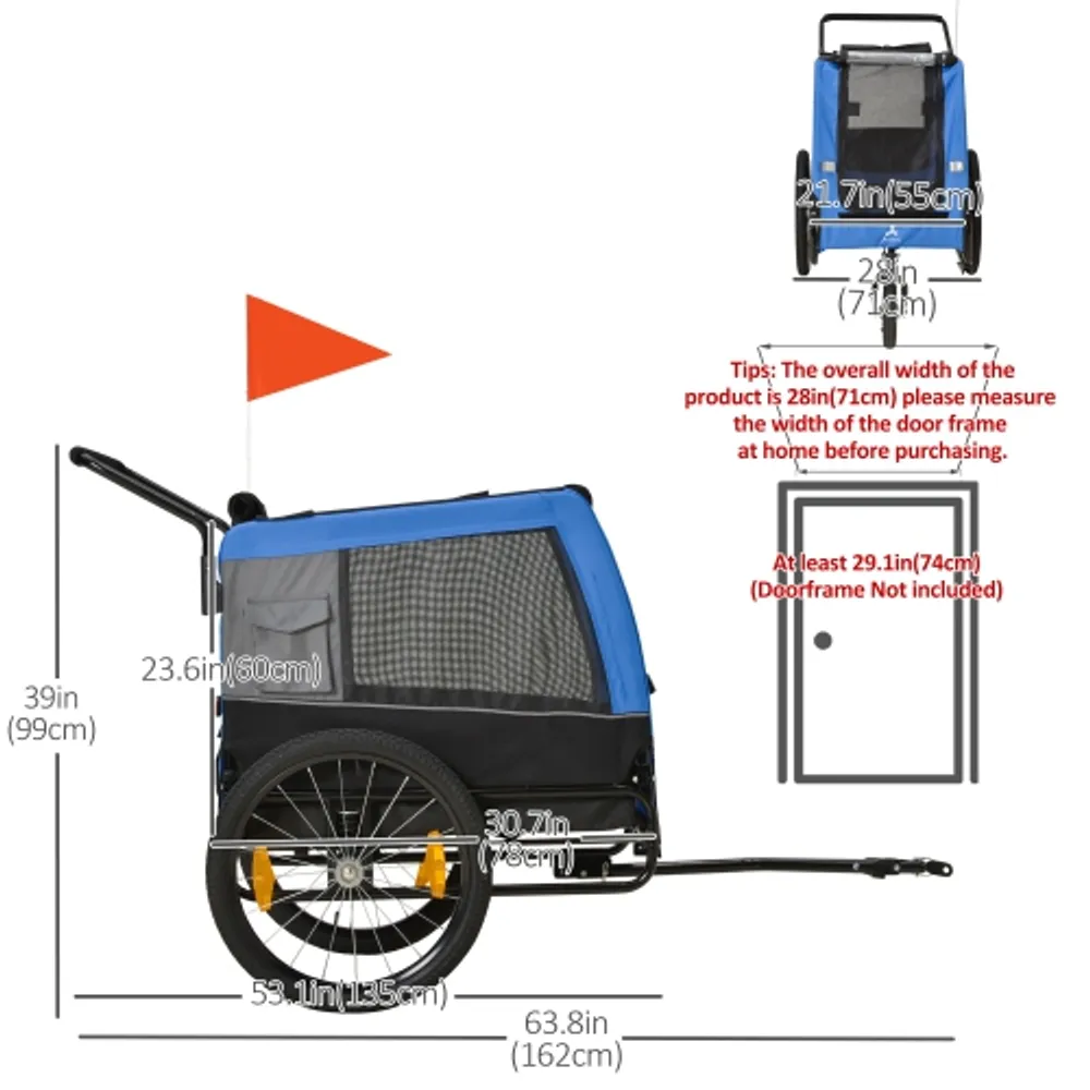 Aosom Dog Bike Trailer 2-in-1 Pet Stroller Cart for Travel with