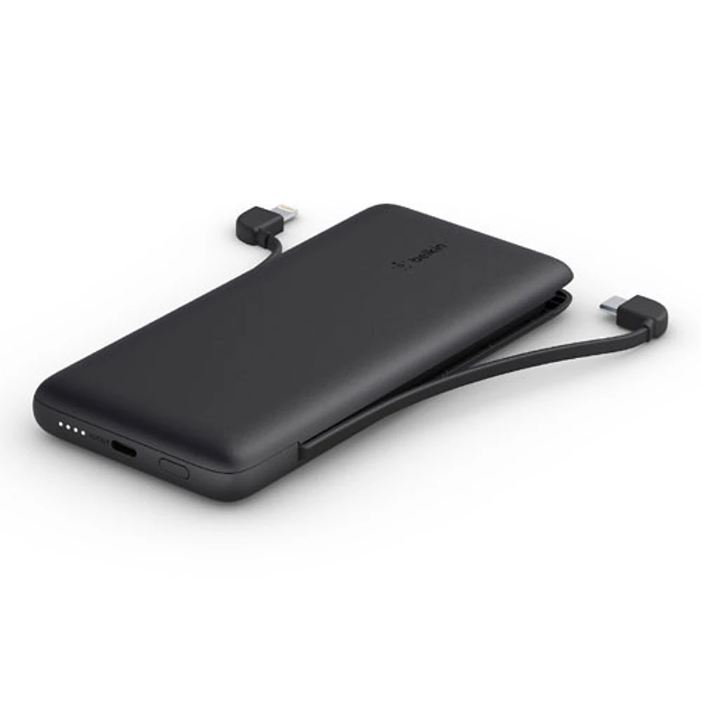 Chargeur portable de 10 000 mA h BoostCharge de Belkin avec câble Lightning et câble USB-C - Noir