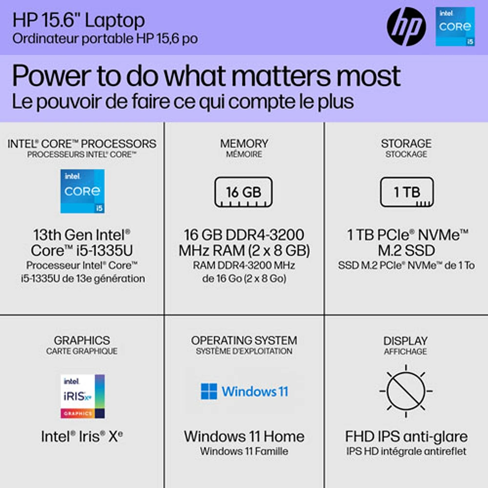 HP 15.6" Laptop - Natural Silver (Intel Core i5-1335U/1TB SSD/16GB RAM/Windows 11 Home)
