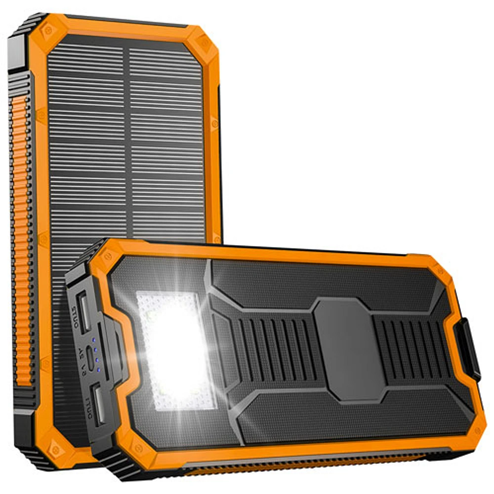 TacTech 10,000 mAh USB-A/USB-C Solar Power Bank with LED Flashlight (ETTPB10) - Black/Orange