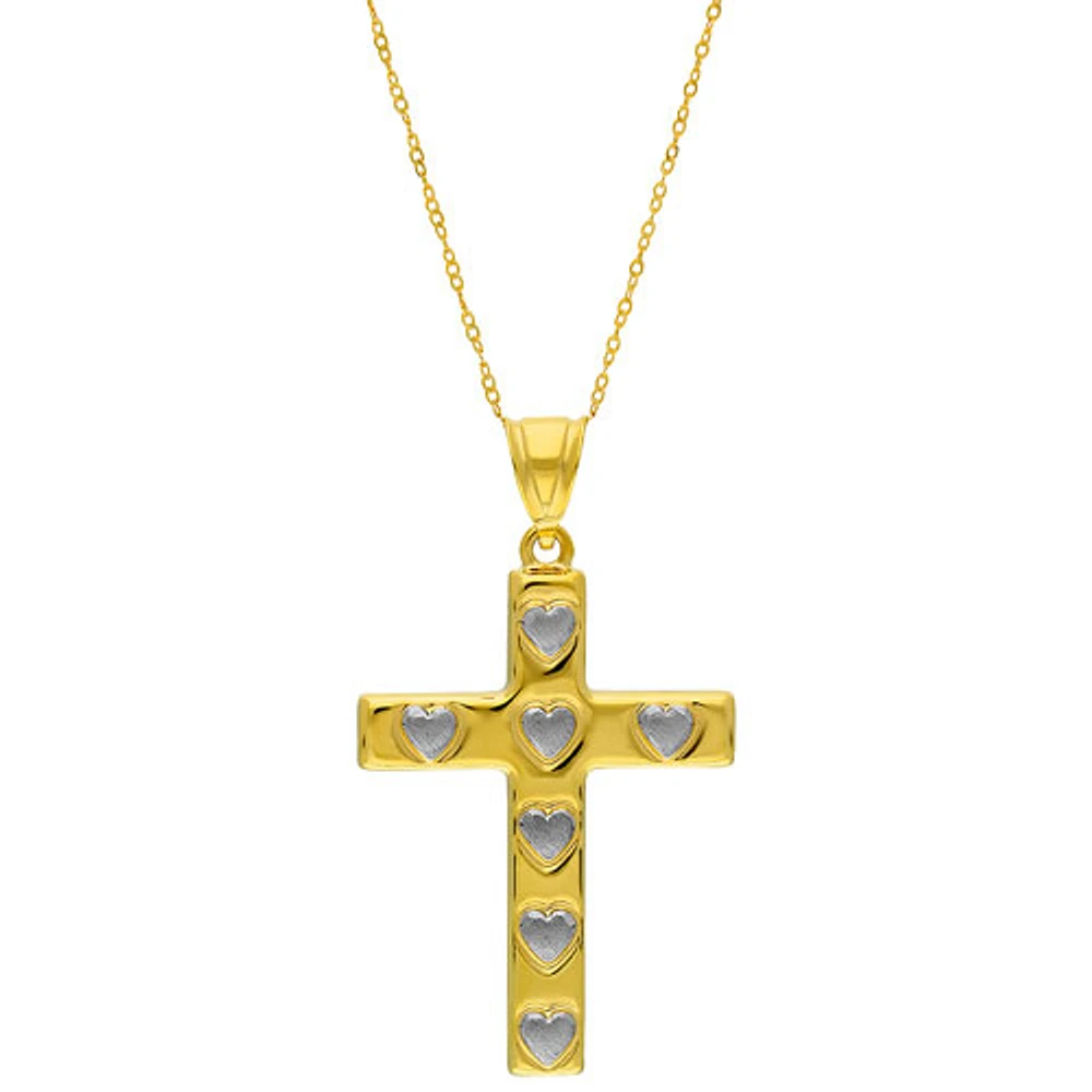 Le Reve 10K Gold Two-Tone Cross Heart Pendant in 18" 10K Gold Necklace