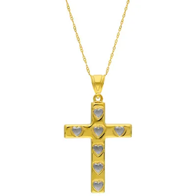 Le Reve 10K Gold Two-Tone Cross Heart Pendant in 18" 10K Gold Necklace