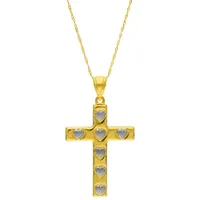 Le Reve 10K Gold Two-Tone Cross Heart Pendant in 18" 10K Gold Necklace