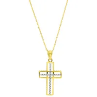 Le Reve 10K Gold Two-Tone Cross Pendant in 18" 10K Gold Necklace