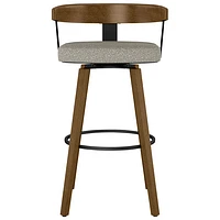 Cohen Contemporary Bar Height Barstool - Beige Grey Bouclé/Light Brown