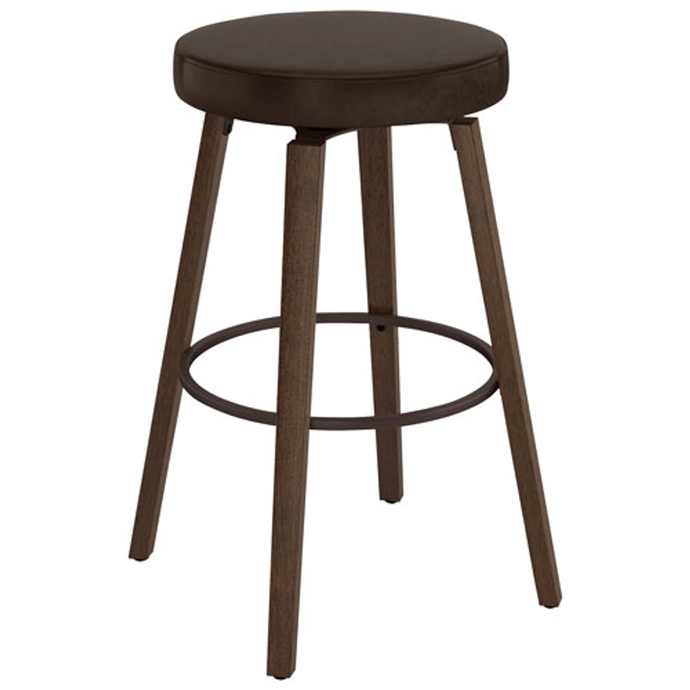 Tabouret de bar contemporain en similicuir à hauteur de comptoir Walden - Brun foncé/Brun