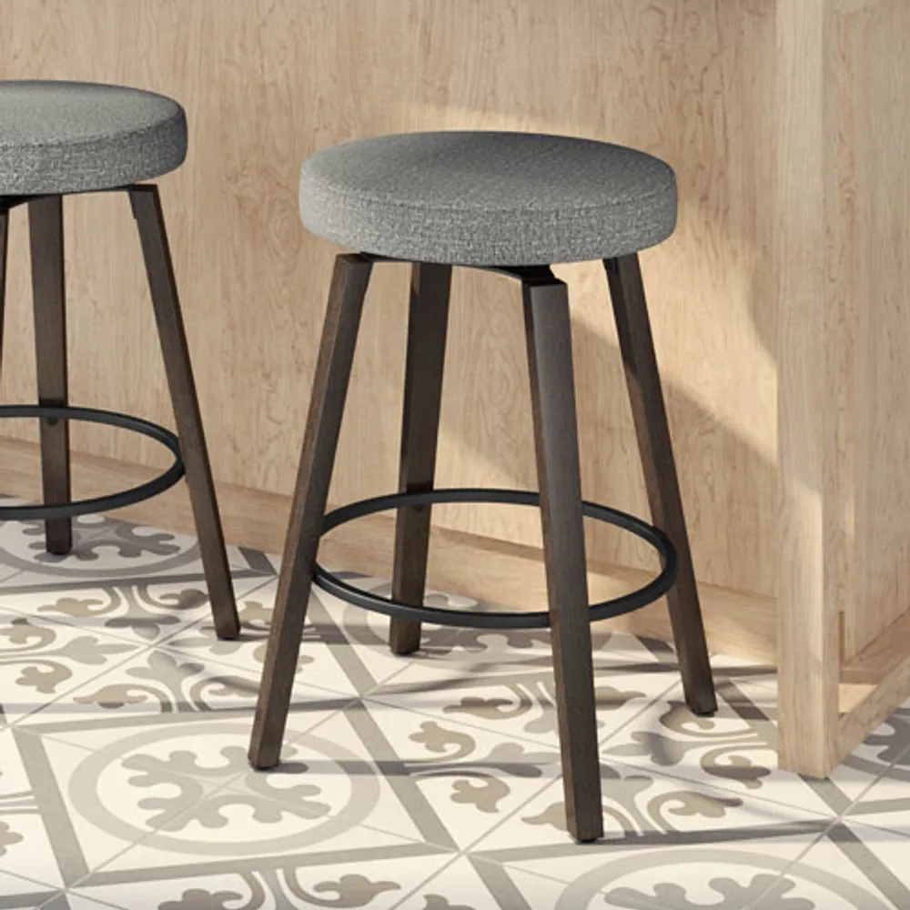 Tabouret de bar contemporain en polyester à hauteur de bar Walden - Gris argenté/Brun-gris foncé