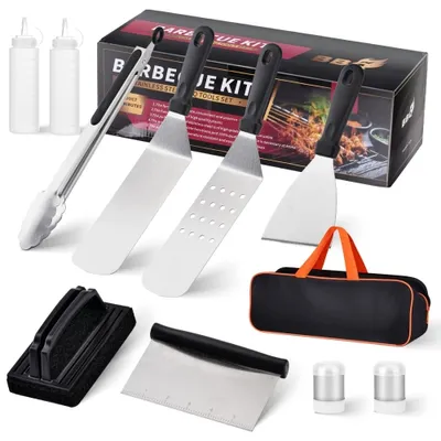 Griddle Accessories Kit, 10PCS Flat Top Grill Accessories Set for  Blackstone and Camp Chef, Stainless Steel Griddle Grill Tools for Outdoor  BBQ