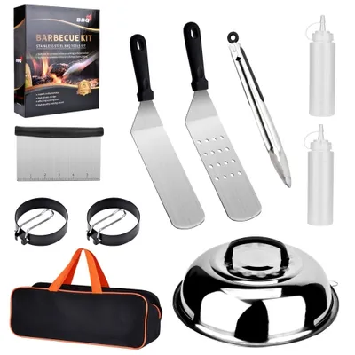 Griddle Accessories Kit, 10PCS Flat Top Grill Accessories Set for  Blackstone and Camp Chef, Stainless Steel Griddle Grill Tools for Outdoor  BBQ