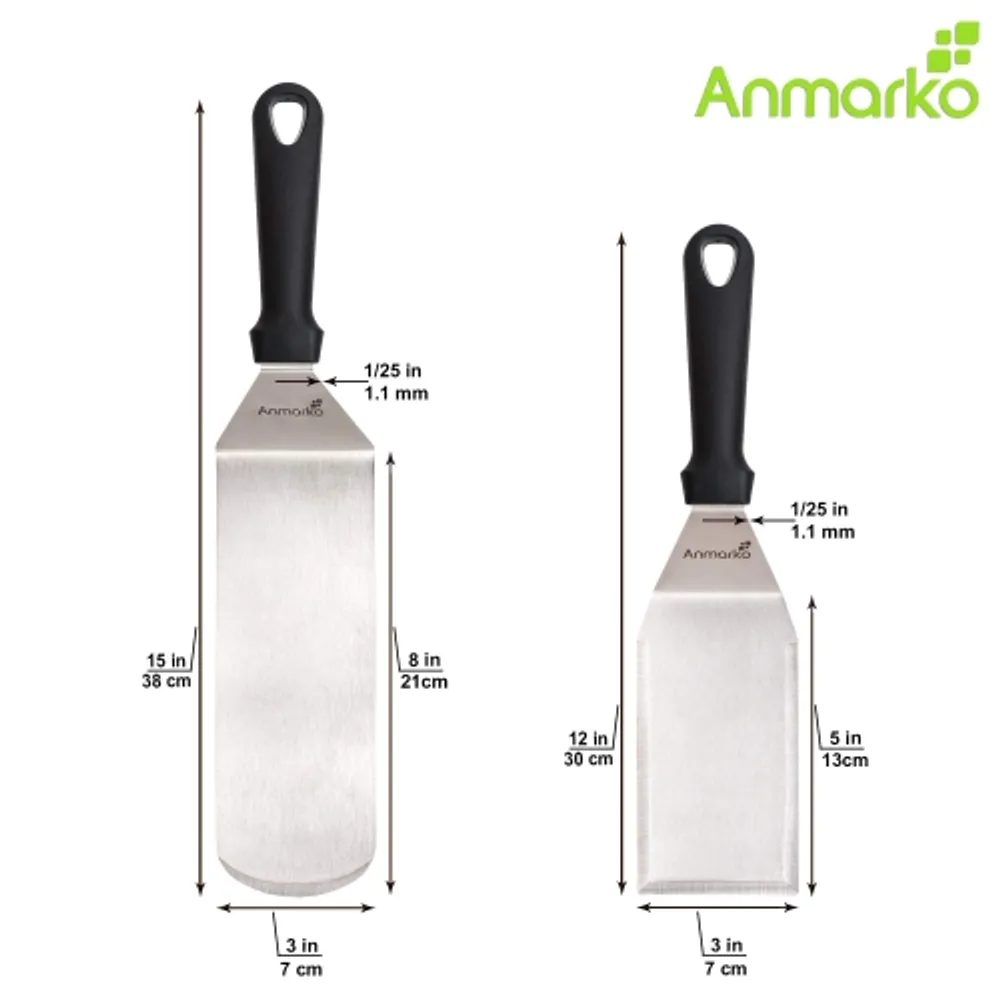 Anmarko Stainless Steel Metal Griddle Spatula - 4 x 8 in Hamburger Turner Scraper - Pancake Flipper - Great for BBQ Grill and Flat Top