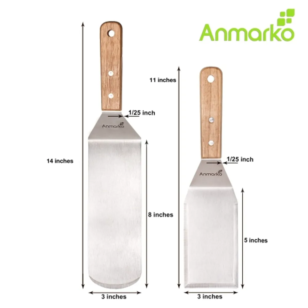 Anmarko Professional Spatula Set - Stainless Steel Pancake Turner and Griddle Scraper 4x8 inch Oversized Hamburger Turner Great for