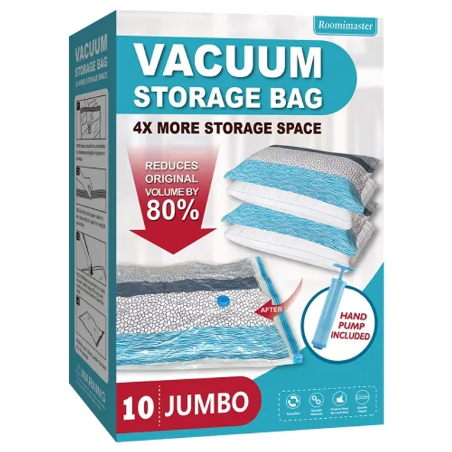 10 x Jumbo Vacuum Storage Bags Travel Space Saver Garment Seal Clothes Hand Pump, Size: XL