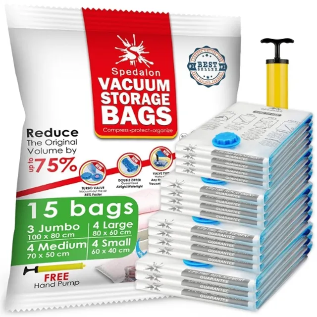  Vacuum Storage Bags (3 x Jumbo, 3 x Large, 3 x Medium