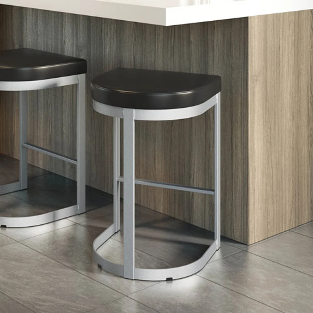 Lester Contemporary Faux Leather Bar Height Barstool - Black/Shiny Grey