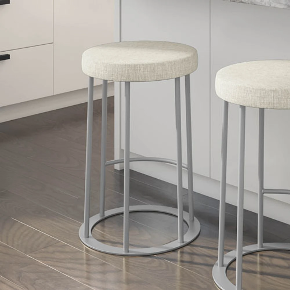 Tabouret de bar traditionnel à hauteur de comptoir Iris - Beige pâle/Gris brillant